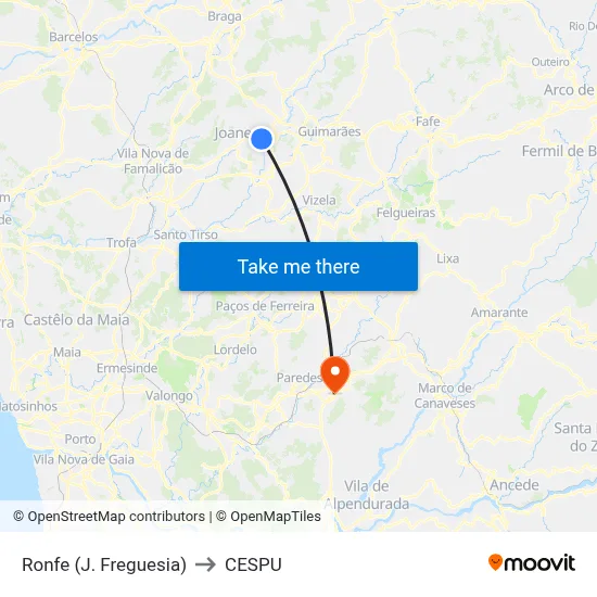 Ronfe (J. Freguesia) to CESPU map