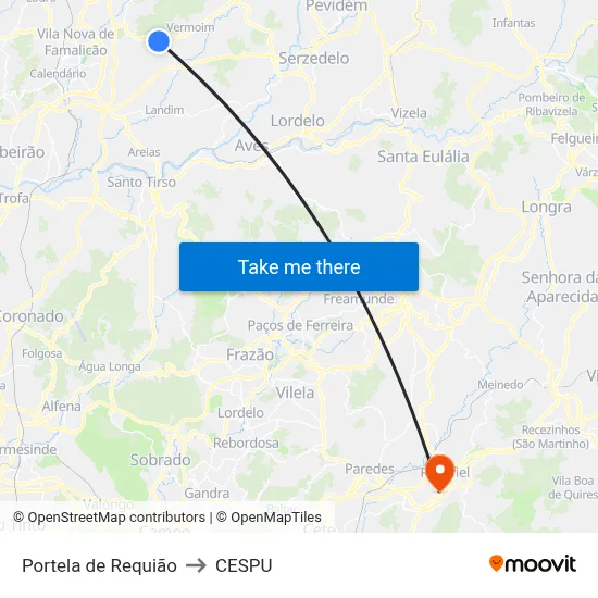 Portela de Requião to CESPU map