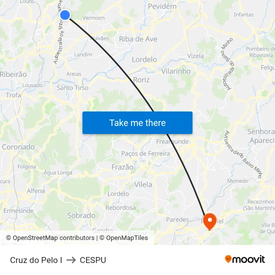 Cruz do Pelo I to CESPU map