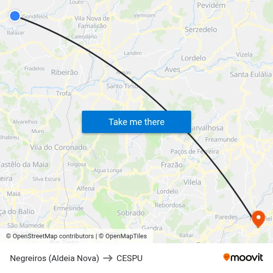 Negreiros (Aldeia Nova) to CESPU map