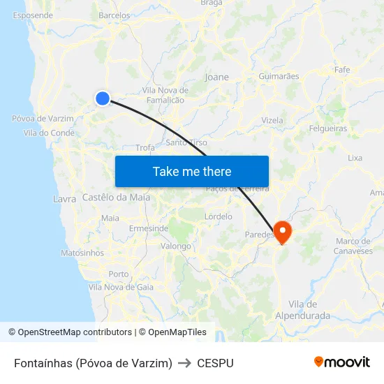 Fontaínhas (Póvoa de Varzim) to CESPU map