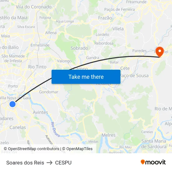Soares dos Reis to CESPU map