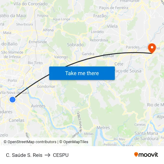 C. Saúde S. Reis to CESPU map