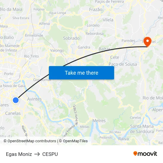 Egas Moniz to CESPU map