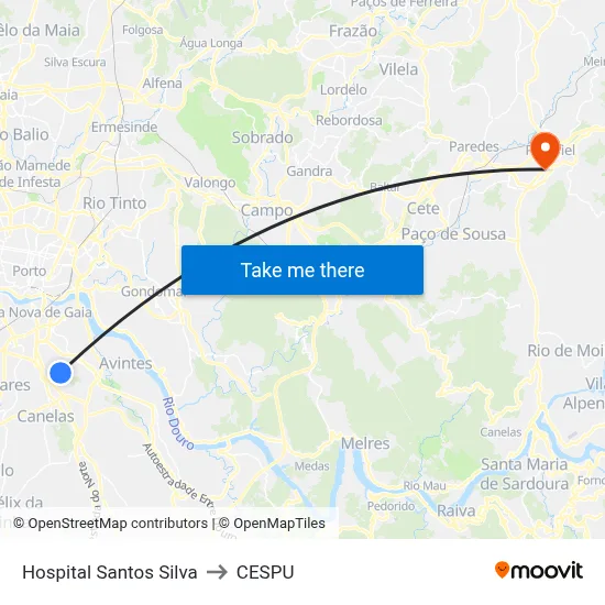 Hospital Santos Silva to CESPU map