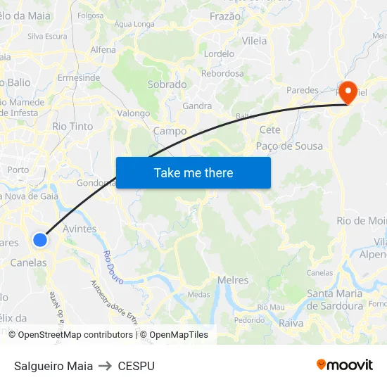 Salgueiro Maia to CESPU map