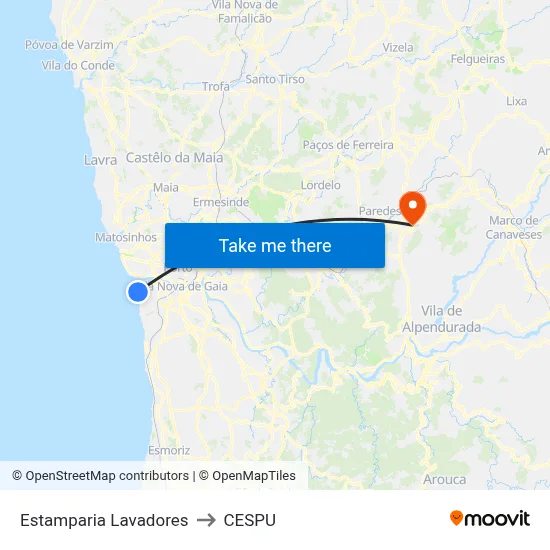 Estamparia Lavadores to CESPU map