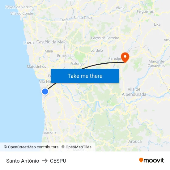 Santo António to CESPU map