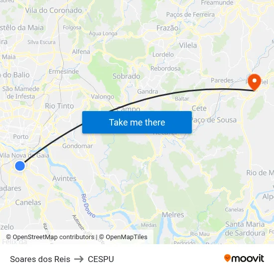 Soares dos Reis to CESPU map