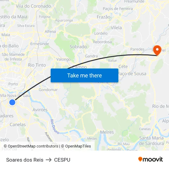 Soares dos Reis to CESPU map