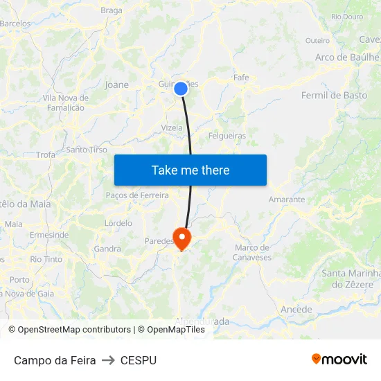 Campo da Feira to CESPU map
