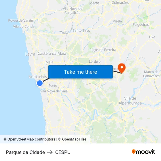 Parque da Cidade to CESPU map