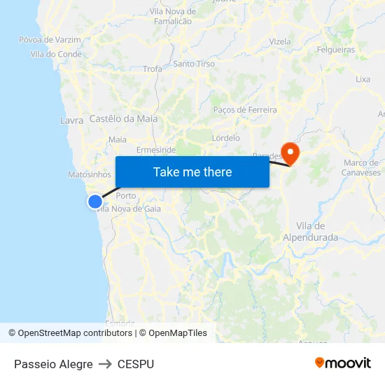 Passeio Alegre to CESPU map