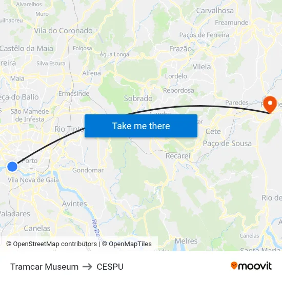 Tramcar Museum to CESPU map