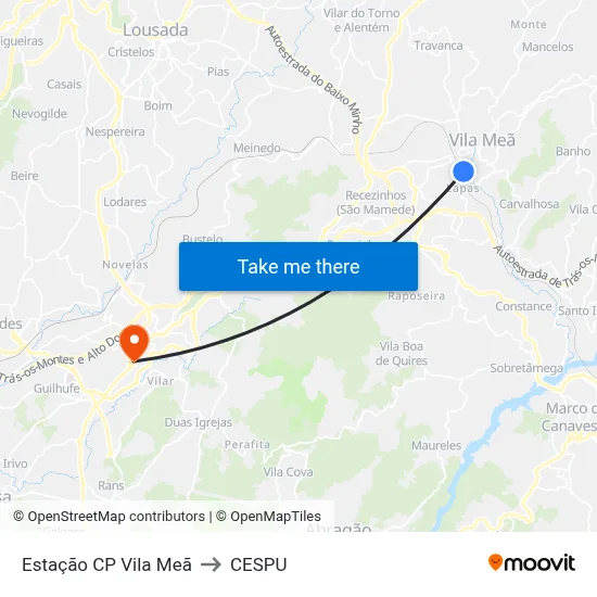 Estação CP Vila Meã to CESPU map