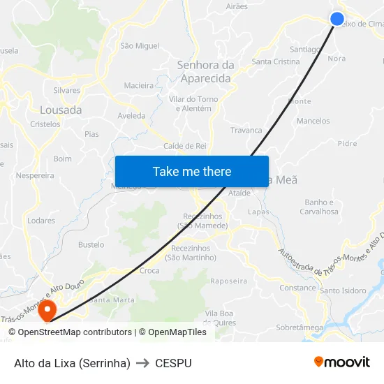 Alto da Lixa (Serrinha) to CESPU map