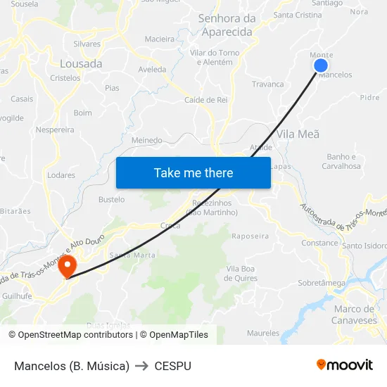Mancelos (B. Música) to CESPU map