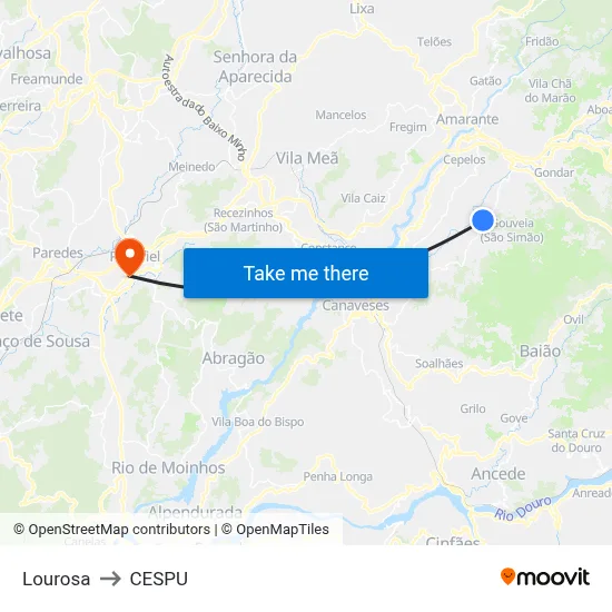 Lourosa to CESPU map