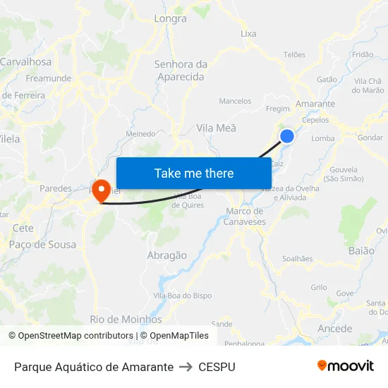 Parque Aquático de Amarante to CESPU map