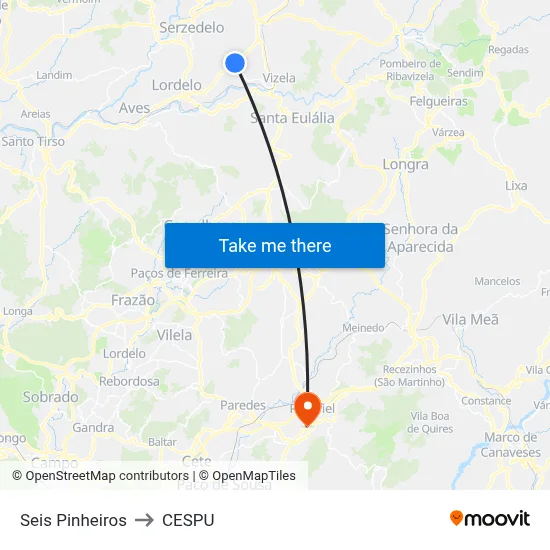 Seis Pinheiros to CESPU map