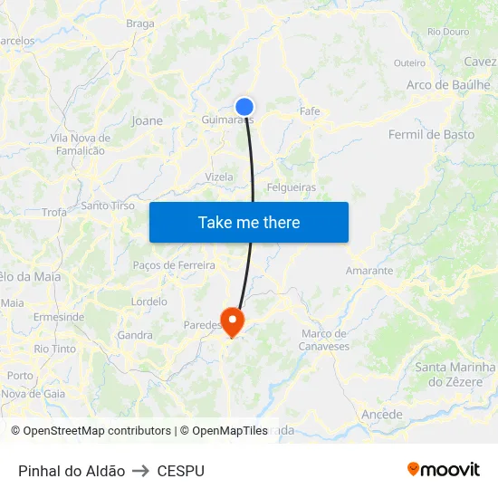 Pinhal do Aldão to CESPU map