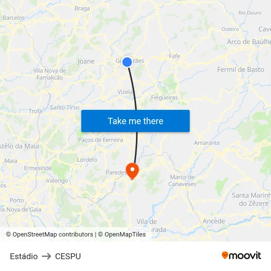 Estádio to CESPU map