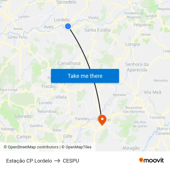 Estação CP Lordelo to CESPU map