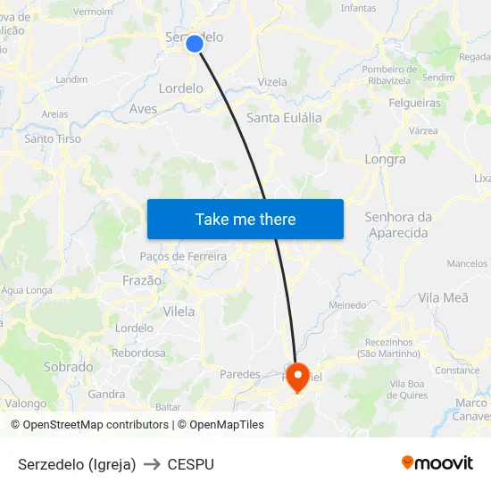 Serzedelo (Igreja) to CESPU map