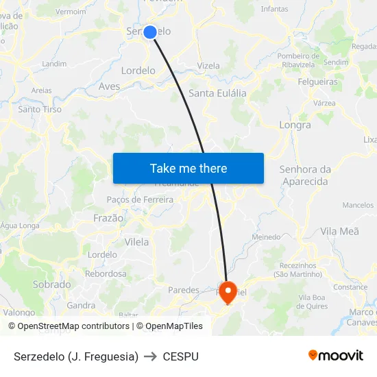 Serzedelo (J. Freguesia) to CESPU map