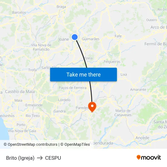 Brito (Igreja) to CESPU map
