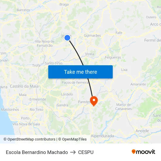 Escola Bernardino Machado to CESPU map