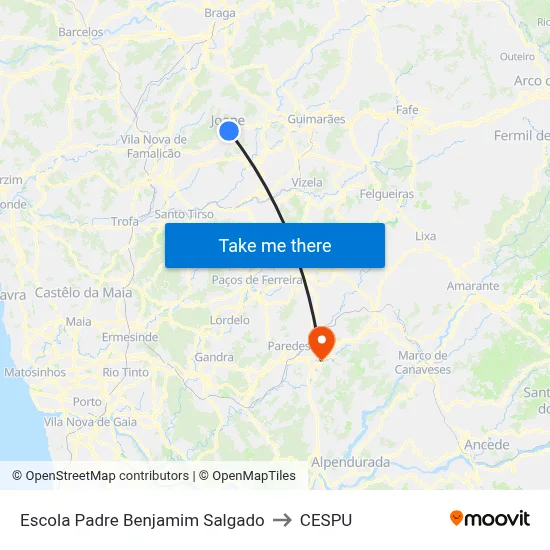 Escola Padre Benjamim Salgado to CESPU map