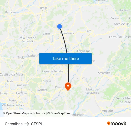 Carvalhas to CESPU map