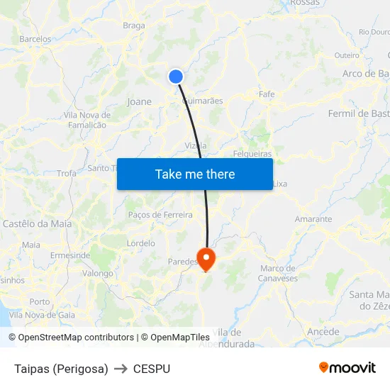 Taipas (Perigosa) to CESPU map