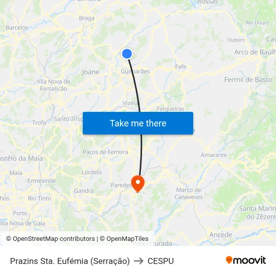 Prazins Sta. Eufémia (Serração) to CESPU map