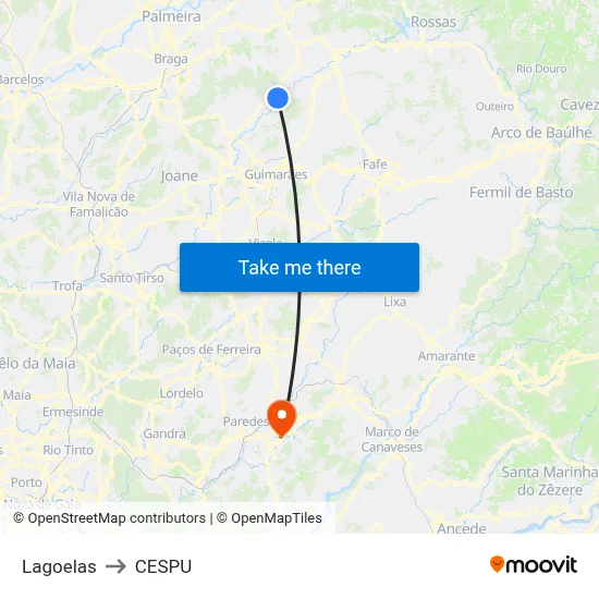 Lagoelas to CESPU map