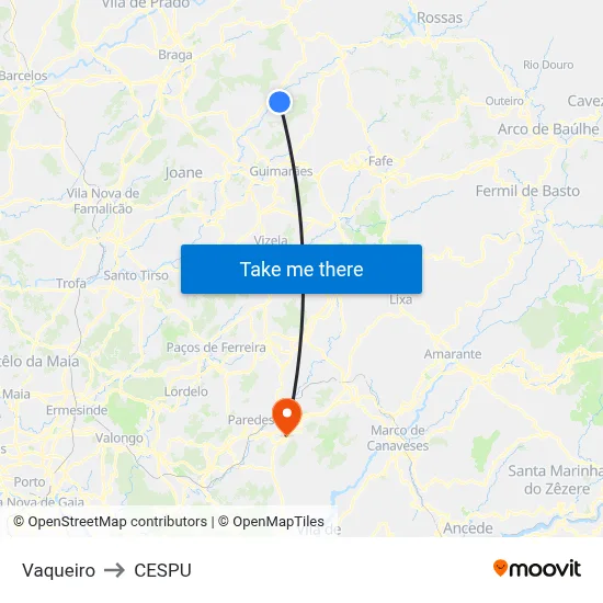 Vaqueiro to CESPU map
