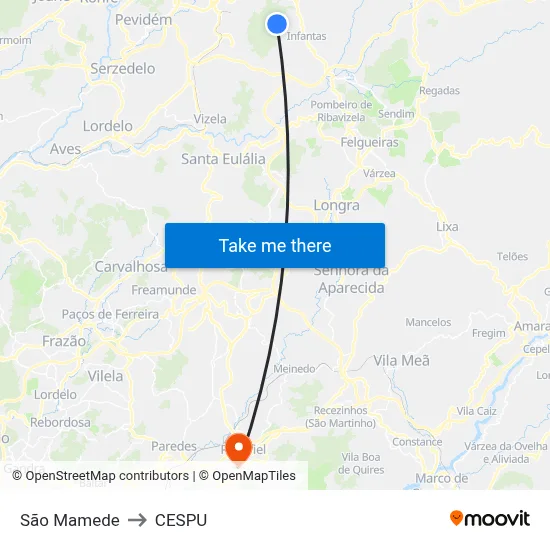 São Mamede to CESPU map
