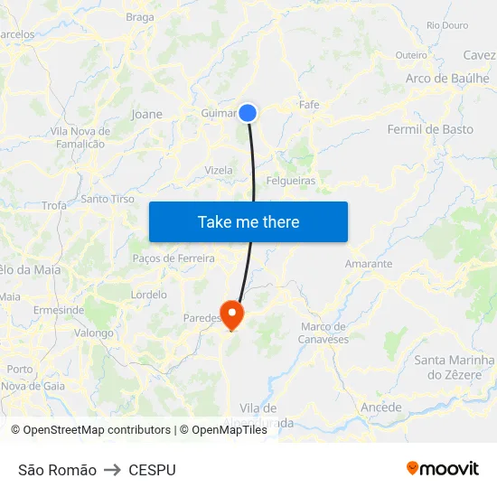 São Romão to CESPU map