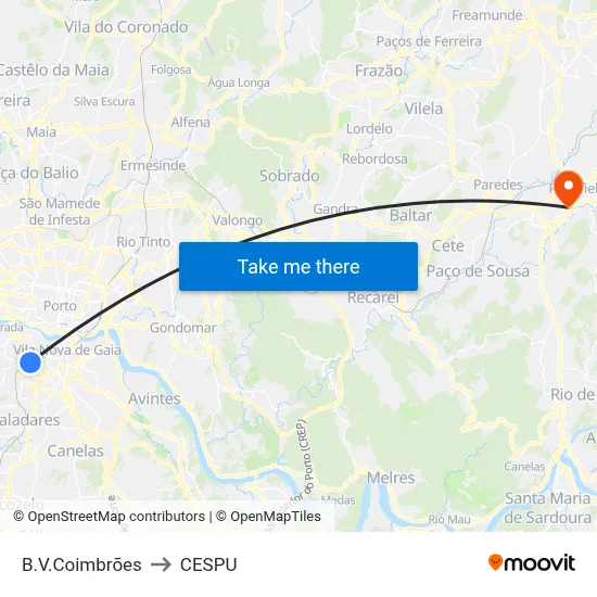 B.V.Coimbrões to CESPU map