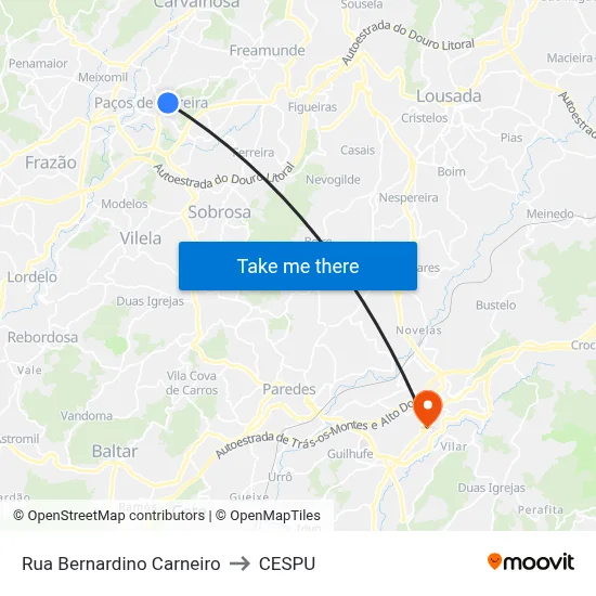 Rua Bernardino Carneiro to CESPU map