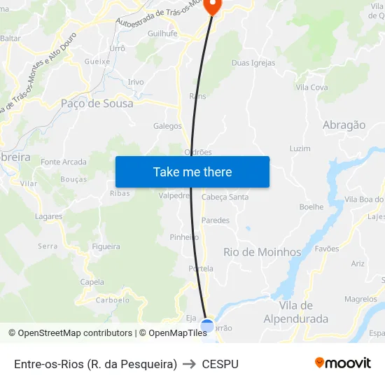 Entre-os-Rios (R. da Pesqueira) to CESPU map