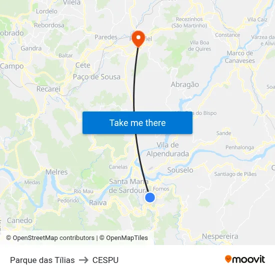 Parque das Tílias to CESPU map