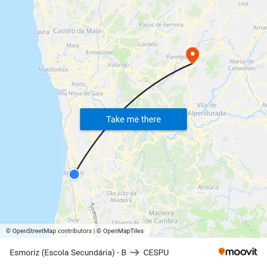 Esmoriz (Escola Secundária) - B to CESPU map
