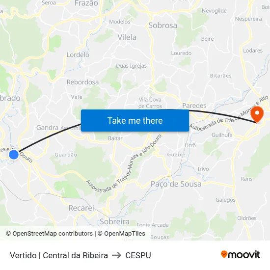 Vertido | Central da Ribeira to CESPU map