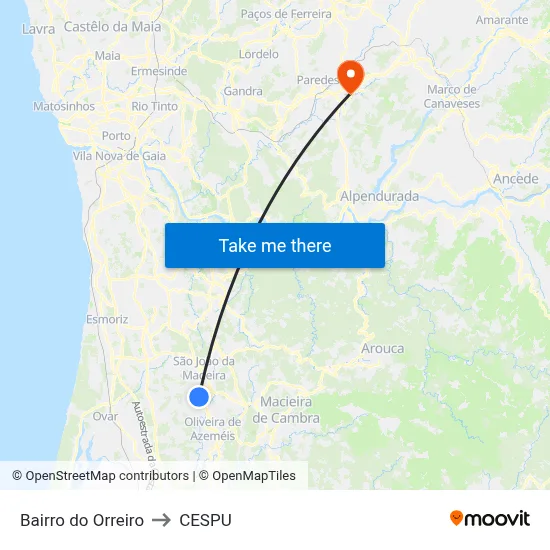 Bairro do Orreiro to CESPU map