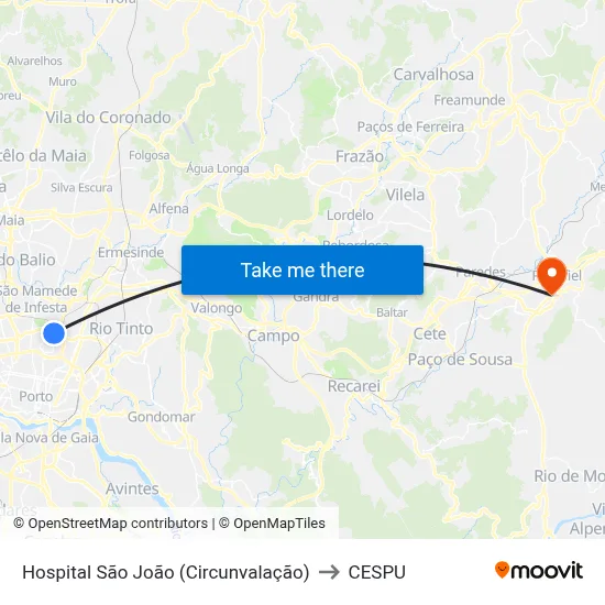 Hospital São João (Circunvalação) to CESPU map