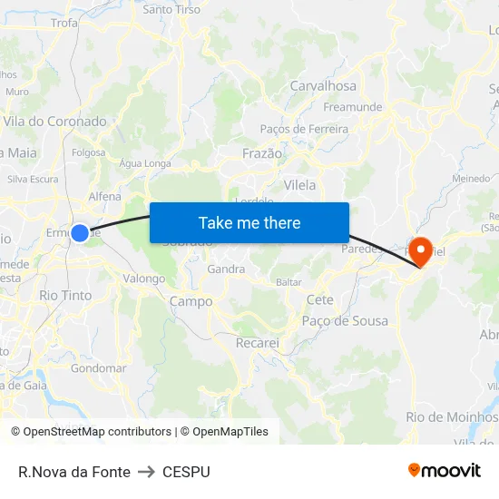 R.Nova da Fonte to CESPU map