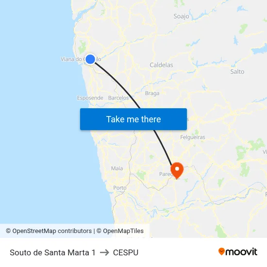 Souto de Santa Marta 1 to CESPU map