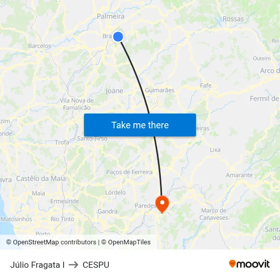 Júlio Fragata I to CESPU map